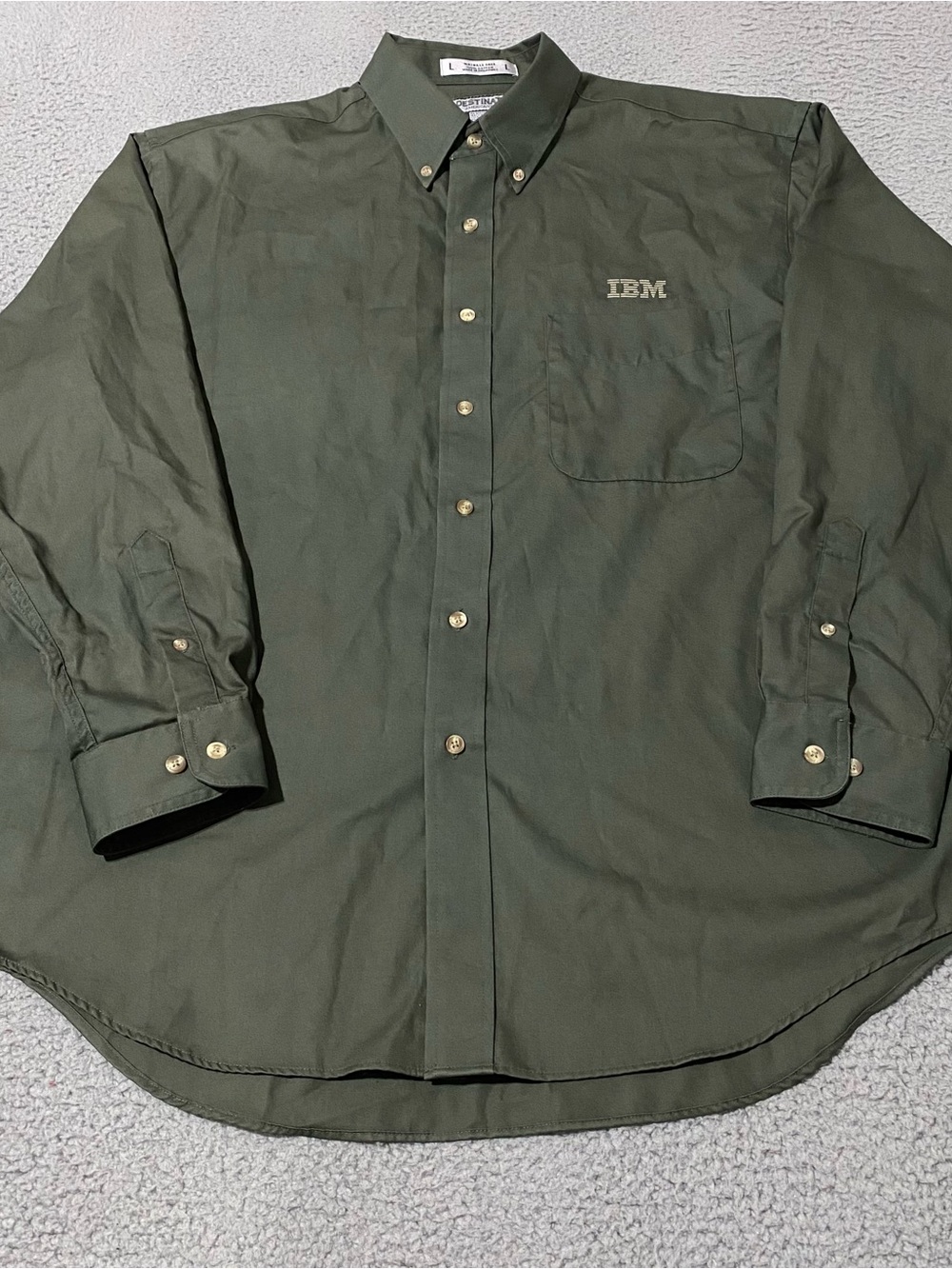 Vintage IBM Shirt Destinations Mens Large Green Button Down Employee Office Y2K